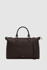 Front product shot of the Oroton Paxton Briefcase in Dark Chocolate and Premium pebble leather for Men .