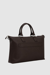 Back product shot of the Oroton Paxton Briefcase in Dark Chocolate and Premium pebble leather for Men .