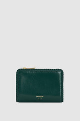 Front product shot of the Oroton Marella Crackle Mini 10 Credit Card Zip Wallet in Emerald and Premium crackle leather for Women .