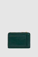Back product shot of the Oroton Marella Crackle Mini 10 Credit Card Zip Wallet in Emerald and Premium crackle leather for Women .