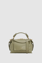 Front product shot of the Oroton Mica Crackle Mini Bowler in Pistachio and Premium tumbled leather for Women .