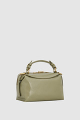 Back product shot of the Oroton Mica Crackle Mini Bowler in Pistachio and Premium tumbled leather for Women .