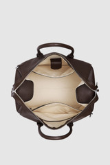 Internal product shot of the Oroton Paxton Weekender in Dark Chocolate and Premium pebble leather for Men .