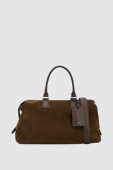 Front product shot of the Oroton Paxton Suede Weekender in Husk Brown and Premium Grade A velvet-finish cow suede leather for Men .