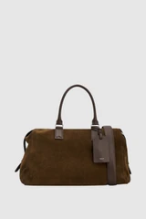 Front product shot of the Oroton Paxton Suede Weekender in Husk Brown and Premium Grade A velvet-finish cow suede leather for Men .