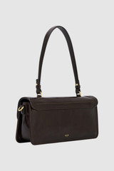 Back product shot of the Oroton Finn Crackle Broguing Large Day Bag in Dark Chocolate and Premium crackle leather for Women .