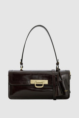 Front product shot of the Oroton Finn Crackle Broguing Large Day Bag in Dark Chocolate and Premium crackle leather for Women .
