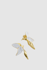 Detail product shot of the Oroton Magnolia Studs in Worn Gold/White and Brass material for Women .