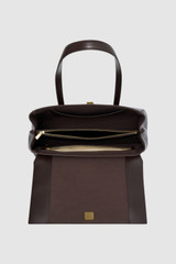 Internal product shot of the Oroton Etta Work Bag in Dark Chocolate and Premium epi leather for Women .