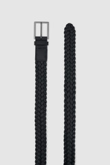 Front product shot of the Oroton Freddie Woven 35MM Belt in Black and Premium smooth cow leather for Men .