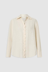 Front product shot of the Oroton Lace Trim Shirt in Whipped Cream and 100% heavy linen fabric for Women .