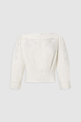 Front product shot of the Oroton Drawn Thread Detail Blouse in White and 100% linen fabric for Women .
