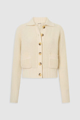 Front product shot of the Oroton Waffle Cardigan in Cream and 100% super soft merino wool fabric for Women .