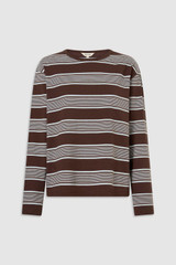 Front product shot of the Oroton Long Sleeve Stripe Tee in Chocolate and 100% cotton fabric for Women .