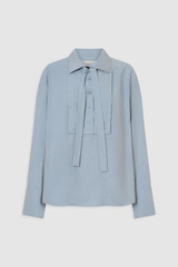 Front product shot of the Oroton Half Placket Button Shirt in Twilight Blue and 100% Fuji silk fabric for Women .