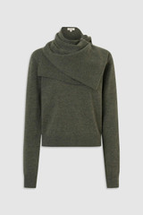 Front product shot of the Oroton Wrap Scarf Knit in Soft Khaki and 100% mid-gauge merino wool fabric for Women .