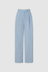 Front product shot of the Oroton Pleat Detail Pant in Twilight Blue and 95% wool and 5% Lycra blend fabri for Women .