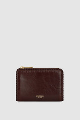 Front product shot of the Oroton Marella Crackle Mini 10 Credit Card Zip Wallet in Copper and Premium crackle leather for Women .