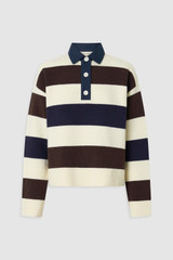 Front product shot of the Oroton Contrast Collar Rugby Knit in Whipped Cream and 100% supersoft merino wool fabric for Women .