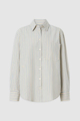 Front product shot of the Oroton Soft Stripe Shirt in Soft Blue and 100% cotton fabric for Women .