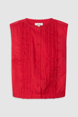 Front product shot of the Oroton Ruffle Detail Top in Red Ribbon and 100% cotton voile fabric for Women .