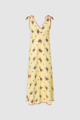 Front product shot of the Oroton Wallpaper Floral Print Dress in Lemon and 100% midweight linen fabric for Women .