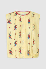 Front product shot of the Oroton Wallpaper Floral Print Top in Lemon and 100% midweight linen fabric for Women .