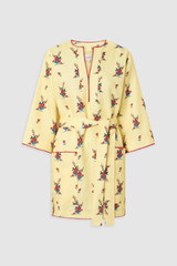 Front product shot of the Oroton Wallpaper Floral Print Tunic Dress in Lemon and 100% midweight linen fabric for Women .