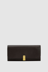 Front product shot of the Oroton Etta Large Wallet in Dark Chocolate and Premium epi split leather for Women .