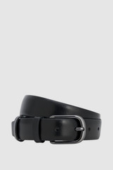 Front product shot of the Oroton Axel 30MM Belt in Black and Premium box leather for Men .