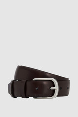 Front product shot of the Oroton Axel 30MM Belt in Dark Chocolate and Premium box leather for Men .