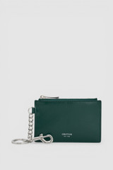 Front product shot of the Oroton Jordan Crackle Zip Wallet Keyring in Emerald and Premium crackle leather for Men .