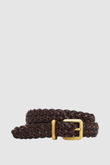 Front product shot of the Oroton Remi Woven 20MM Belt in Copper and Premium soft crackle leather for Women .