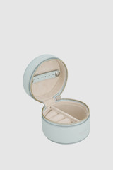 Internal product shot of the Oroton Jemima Mini Round Jewellery Case in Raindrop and Premium smooth leather for Women .