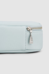 Detail product shot of the Oroton Marais Small Beauty Case in Raindrop and Premium smooth cow leather for Women .