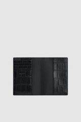 Internal product shot of the Oroton Jordan Texture Passport Holder in Black and Premium textured leather for Men .