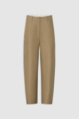 Front product shot of the Oroton Tailored Curved Leg Pant in Haystack and 100% cotton fabric for Women .