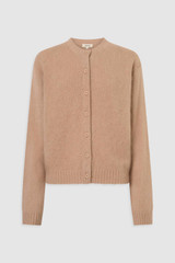 Front product shot of the Oroton Cashmere Blend Cardigan in Biscotti and 70% ultra fine merino wool and 30% cashmere blend fabric for Women .