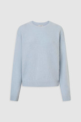Front product shot of the Oroton Cashmere Blend Knit in Soft Blue and 	
70% ultra-fine merino wool and 30% cashmere blend fabric for Women .