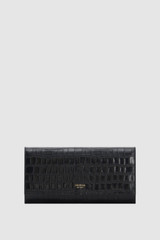 Front product shot of the Oroton Eve Texture Large ID Wallet in Black Texture and Embossed crocodile leather for Women .