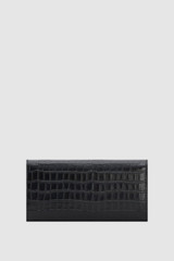 Back product shot of the Oroton Eve Texture Large ID Wallet in Black Texture and Embossed crocodile leather for Women .