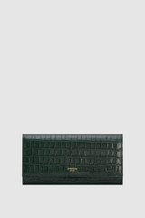 Front product shot of the Oroton Eve Texture Large ID Wallet in Evergreen and Embossed crocodile leather for Women .