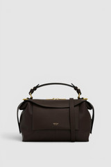 Front product shot of the Oroton Mica Bowler in Dark Chocolate and Premium pebble grain leather for Women .