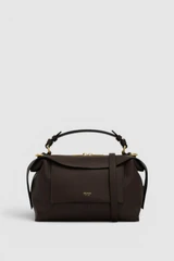Front product shot of the Oroton Mica Bowler in Dark Chocolate and Premium pebble grain leather for Women .
