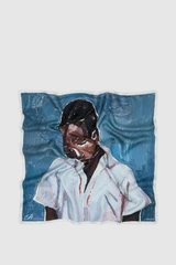 Front product shot of the Oroton The Schoolboy Scarf in Smoke Blue and 100% silk twill fabric for Women .