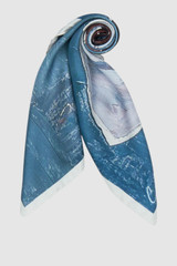Front product shot of the Oroton The Schoolboy Scarf in Smoke Blue and 100% silk twill fabric for Women .
