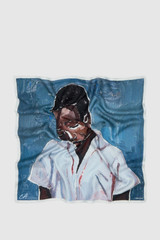 Front product shot of the Oroton The Schoolboy Scarf in Smoke Blue and 100% silk twill fabric for Women .