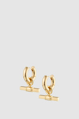 Front product shot of the Oroton Prue T-Bar Charm Hoop Earrings in Gold and Premium brass material for Women .