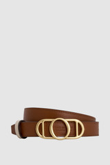 Front product shot of the Oroton Juliette Smooth Reversible Belt in Ecru/Cinnamon and Premium smooth leather for Women .