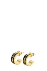 Front product shot of the Oroton Heather Enamel Hoops in Black and Premium brass material for Women .